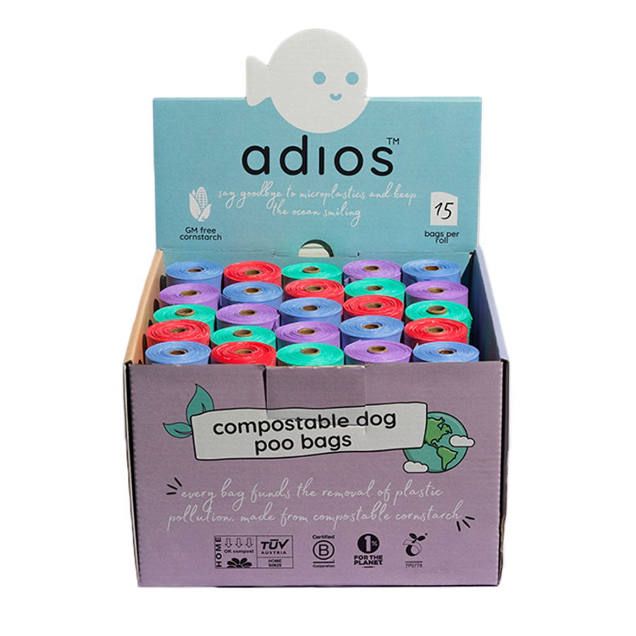 Adios Poo Bags Counter Top Display Unit inc Rolls