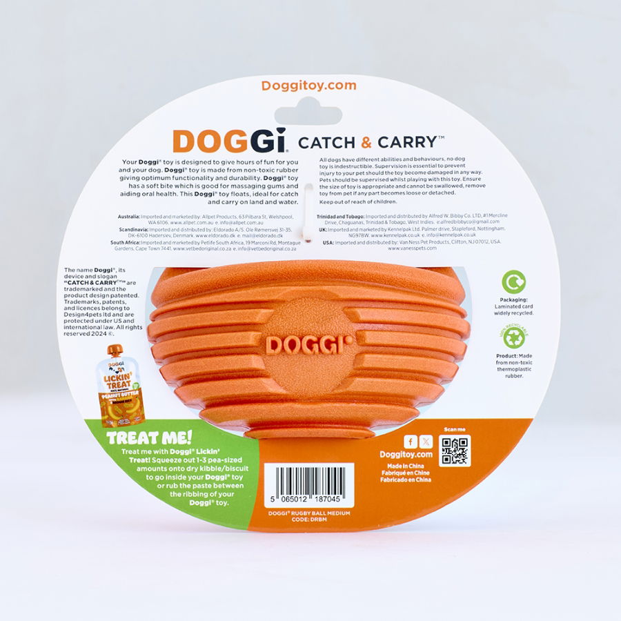 Doggi Catch & Carry Rugby Ball Dog Toy