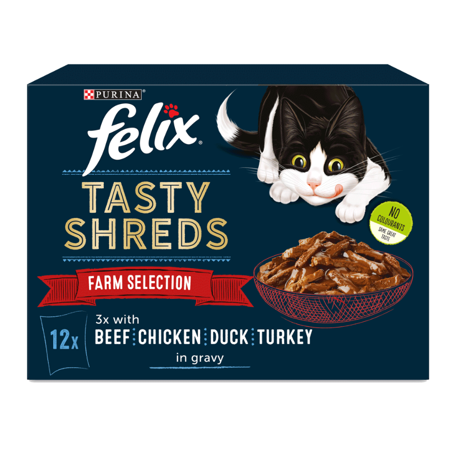 Felix Tasty Shreds Farm Selection in Gravy 12x80g